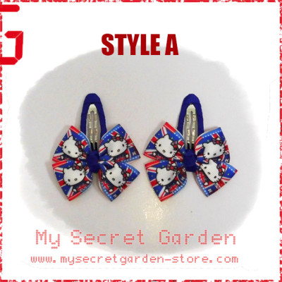 Hello Kitty Union Jack Grosgrain Ribbon Girls Hair Bows Hair Clip BB Hair Pin